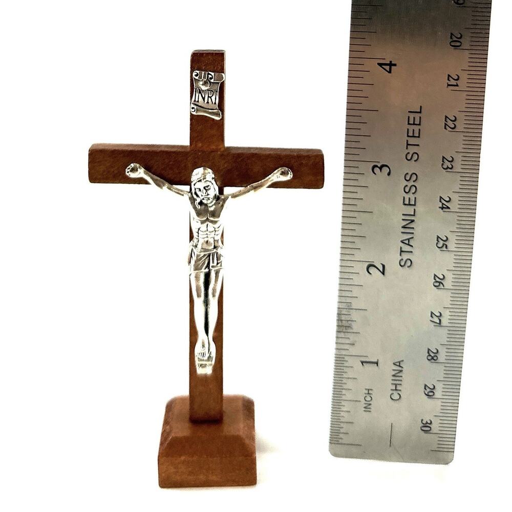 Wooden Standing Crucifix Cross INRI Jesus Christ Religious Catholic Decor 4” - Picture 5 of 8